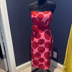 Elegant Red Floral Strapless Dress